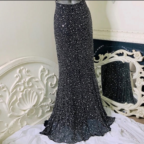 SCALA 77335 Sequined High Halter Backless Gown - Picture 7 of 8